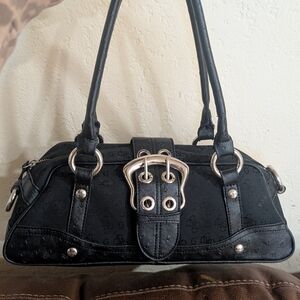 Vintage Guess Black Shoulder Bag with Silver Hardware Buckle